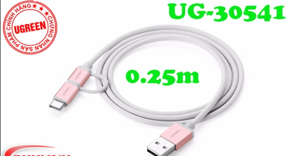 C&#225;p Sạc Điện Thoại 2 Trong 1 Micro USB v&#224; Type C Ugreen 30541 HK