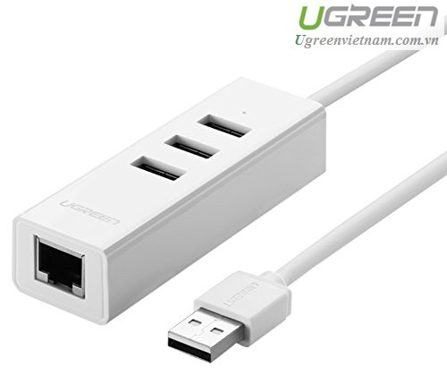Bộ Chia 3 Cổng USB 2.0 K&#232;m Cổng Mạng Ethernet 10/100Mbps Ugreen CR129 (30297) GK