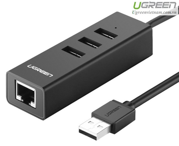Bộ Chia 3 Cổng USB 2.0 K&#232;m Cổng Mạng Ethernet 10/100Mbps Ugreen CR129 (30298) GK 