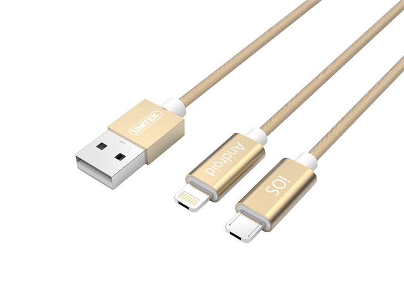 C&#193;P USB 2.0 -&gt; LIGHTNING + MICRO USB UNITEK 1.5M (Y-C 4023GD) 318HP