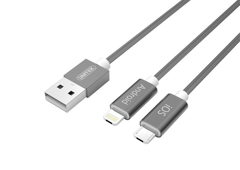 C&#193;P USB 2.0 -&gt; LIGHTNING + MICRO USB UNITEK 1.5M (Y-C 4023GY) 318HP